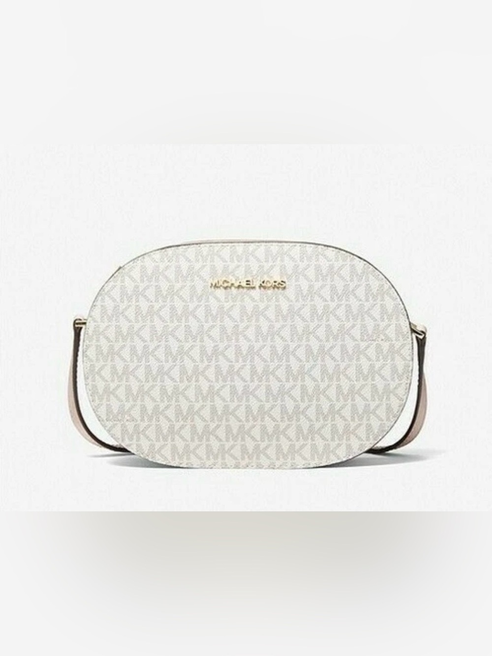 MICHAEL KORS Jet Set Travel Oval Crossbody MK LOGO Vanilla Powder Blush